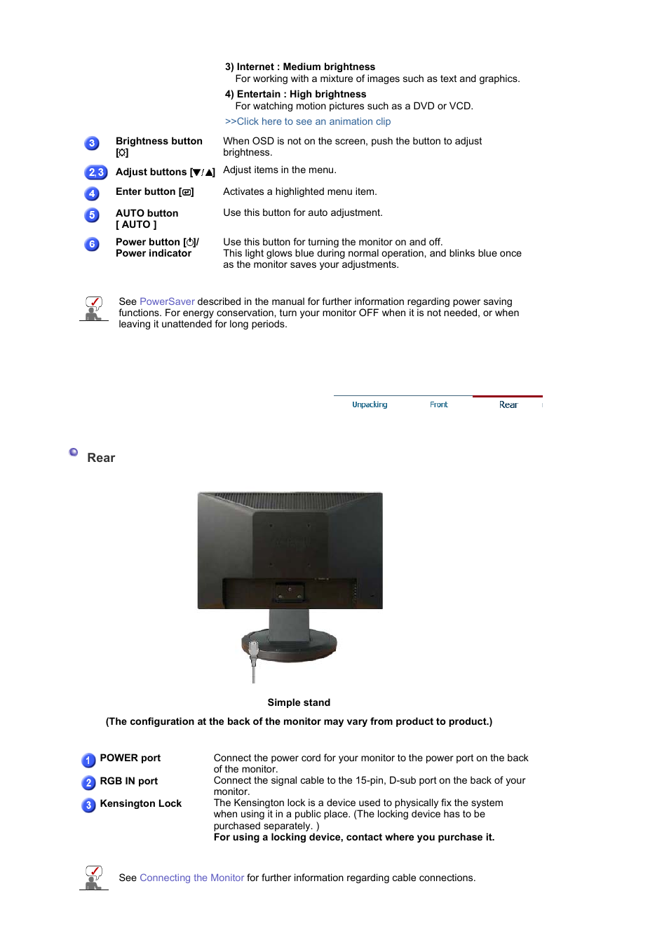 Rear | Samsung LS19HANKSM-EDC User Manual | Page 12 / 46