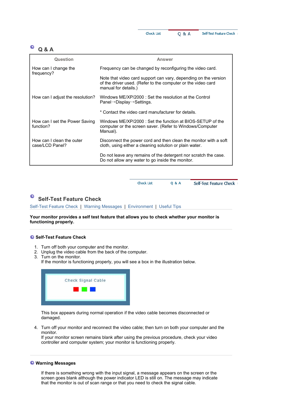 Q & a, Self-test feature check | Samsung LS19HANKSM-EDC User Manual | Page 34 / 46