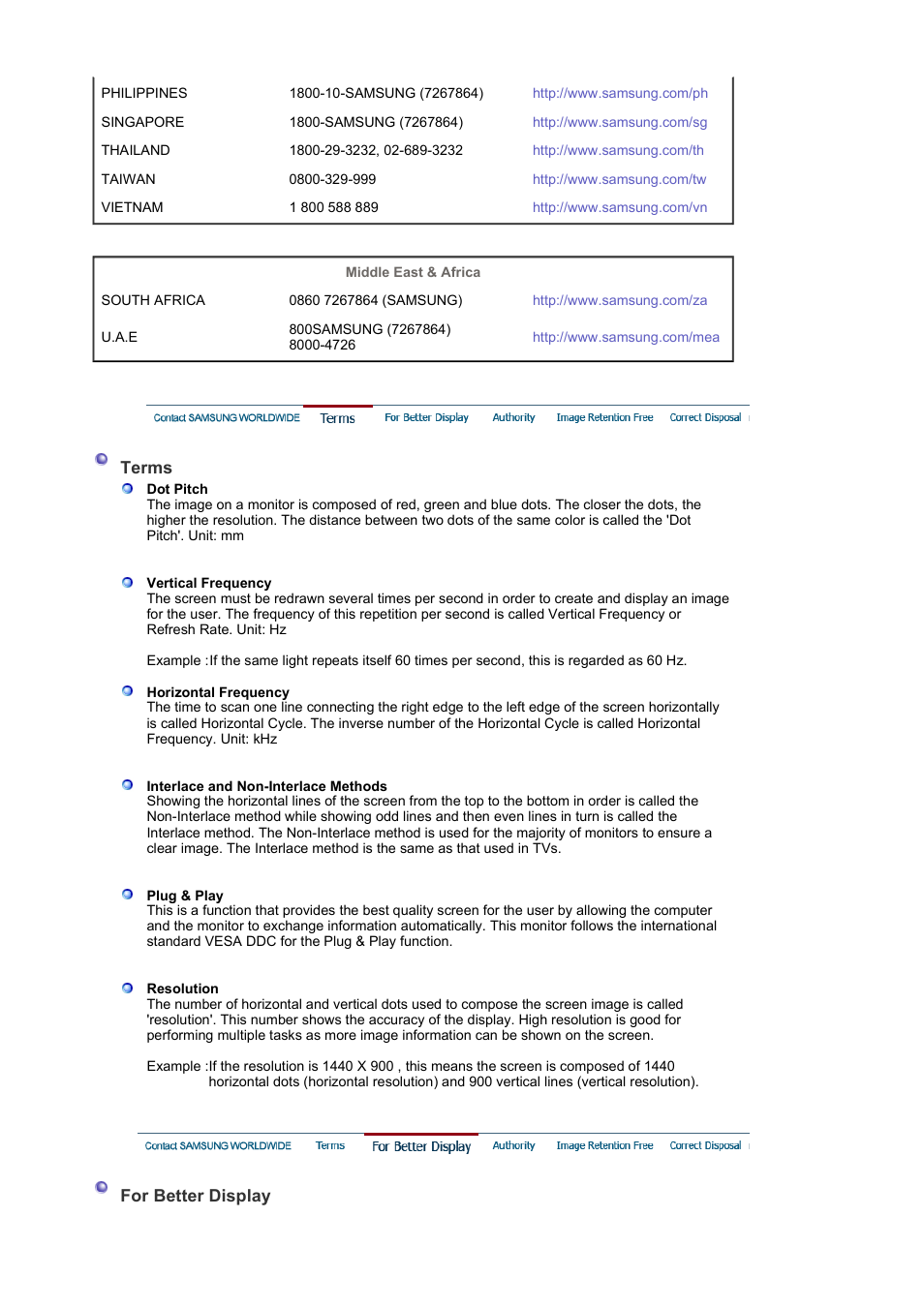 Terms, For better display | Samsung LS19HANKSM-EDC User Manual | Page 41 / 46