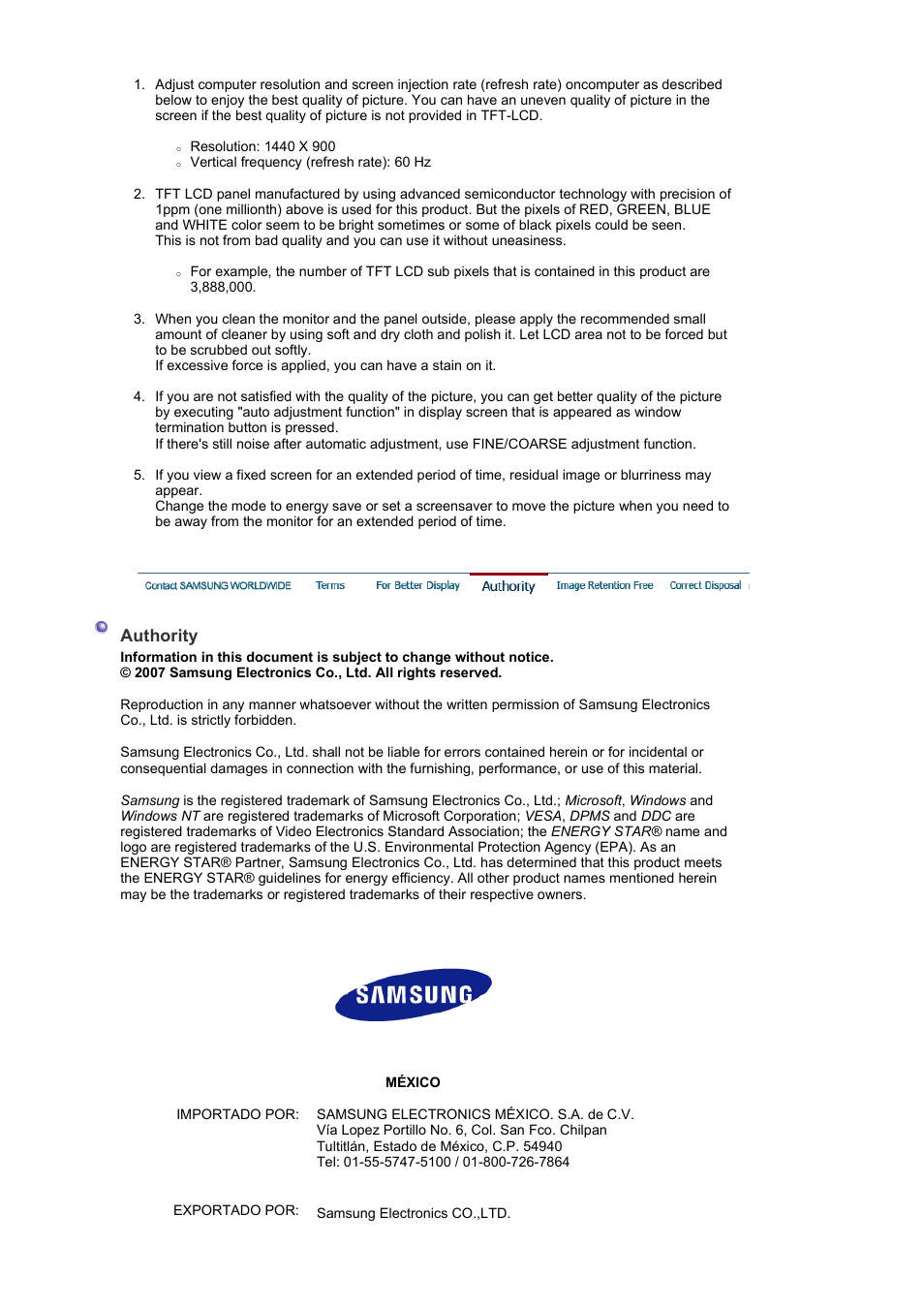 Authority | Samsung LS19HANKSM-EDC User Manual | Page 42 / 46