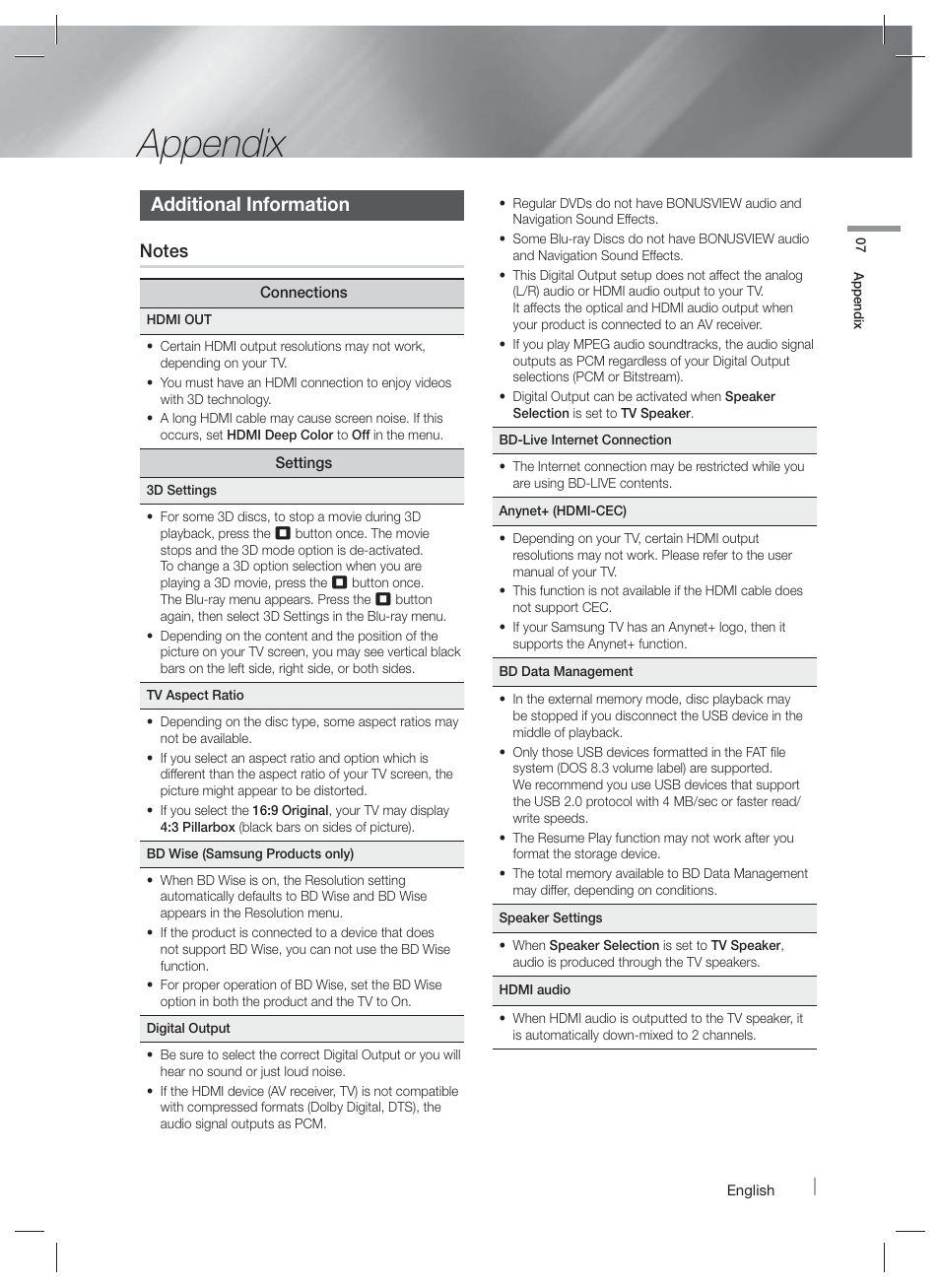 Appendix, Additional information | Samsung HT-FM45-ZA User Manual | Page 31 / 39