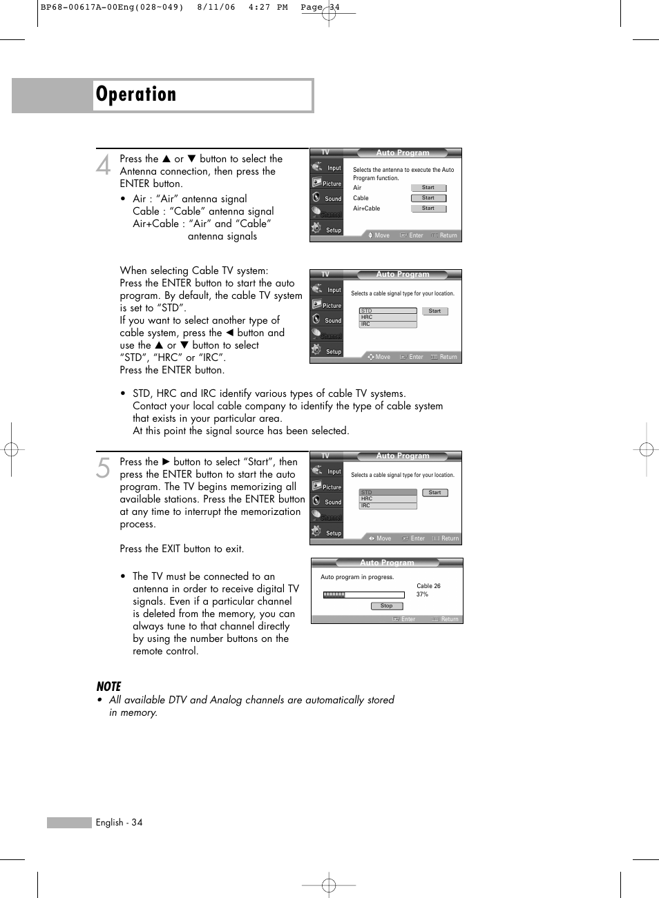 Operation | Samsung HLS4676SX-XAA User Manual | Page 34 / 136