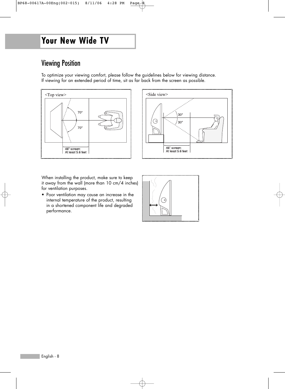 Viewing position, Your new wide tv | Samsung HLS4676SX-XAA User Manual | Page 8 / 136
