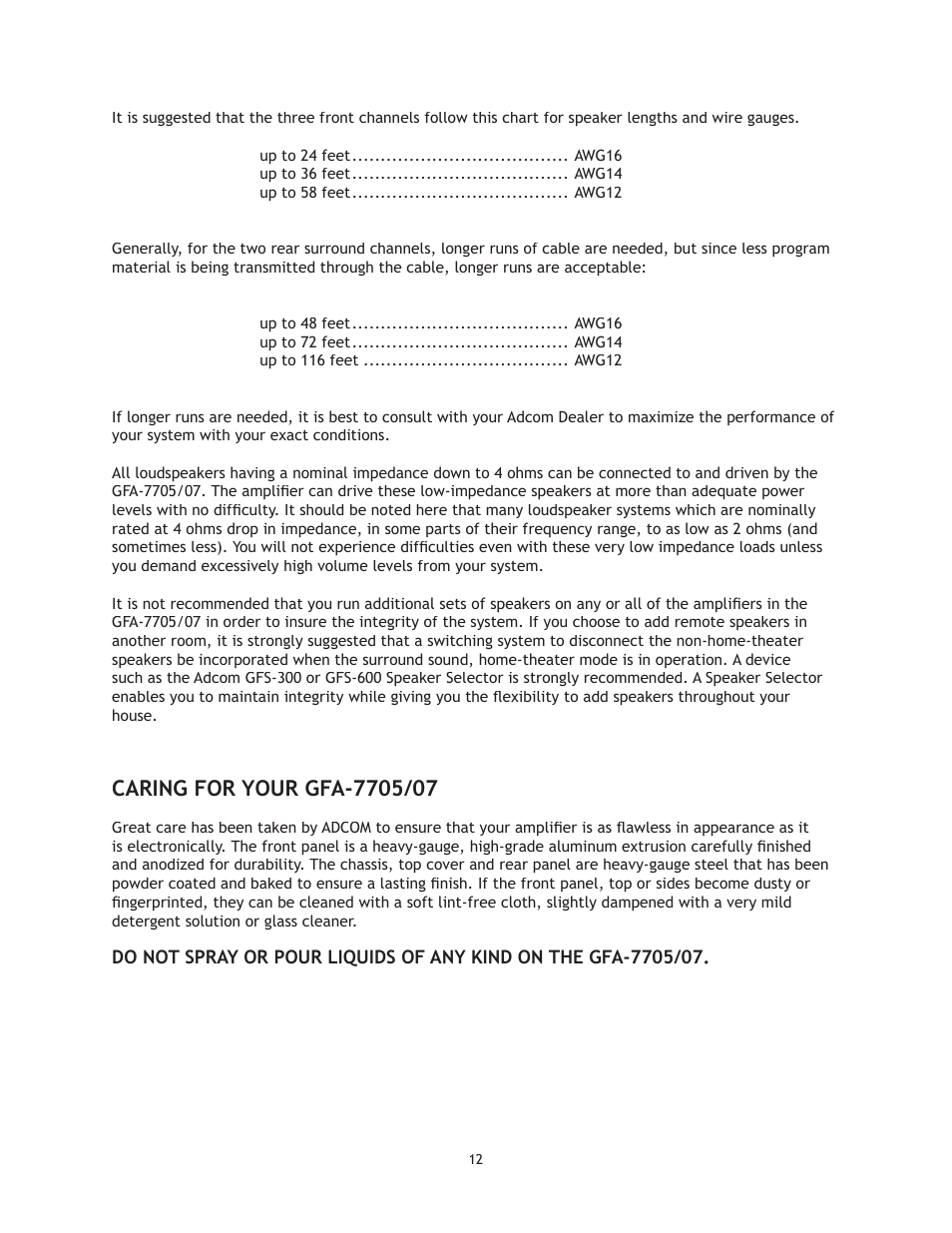 Adcom GFA 7705 User Manual | Page 12 / 16