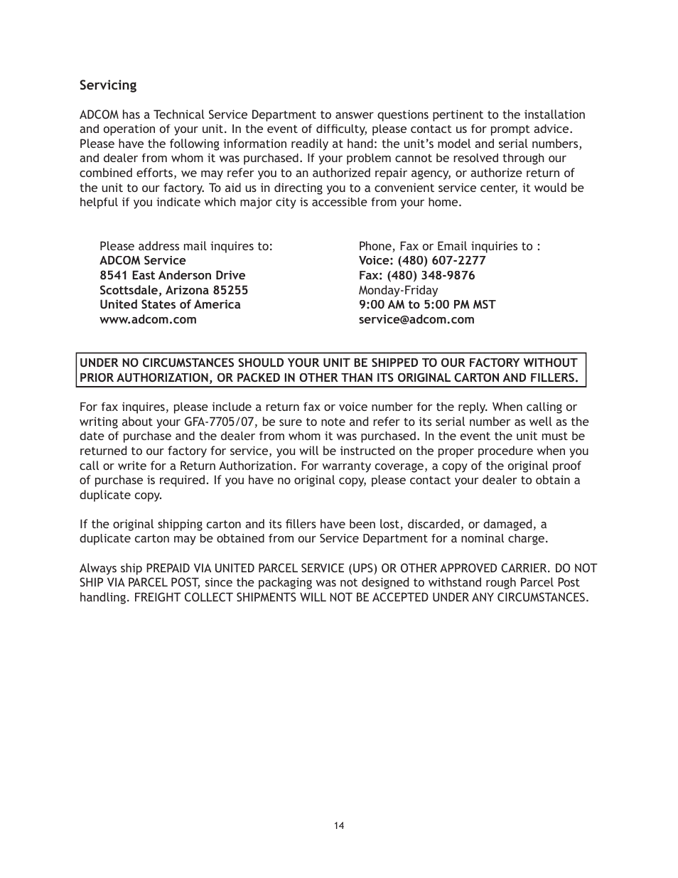 Adcom GFA 7705 User Manual | Page 14 / 16