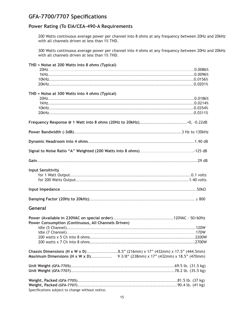 Adcom GFA 7705 User Manual | Page 15 / 16