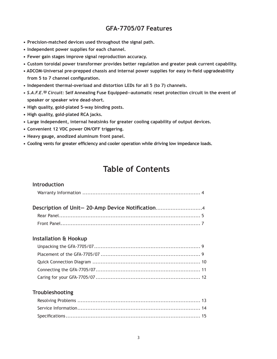 Adcom GFA 7705 User Manual | Page 3 / 16