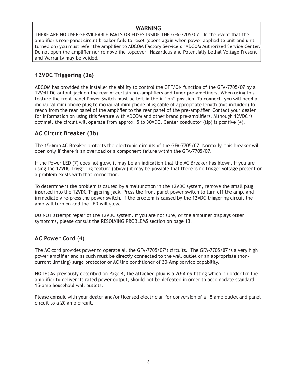 Adcom GFA 7705 User Manual | Page 6 / 16