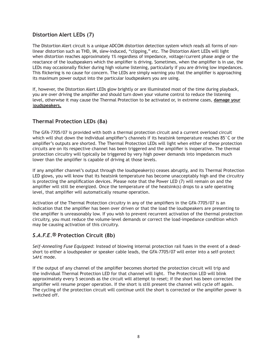 Adcom GFA 7705 User Manual | Page 8 / 16