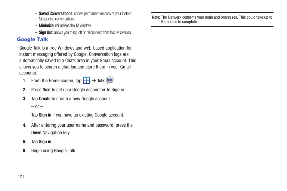 Google talk | Samsung SGH-I897ZKMATT User Manual | Page 106 / 208