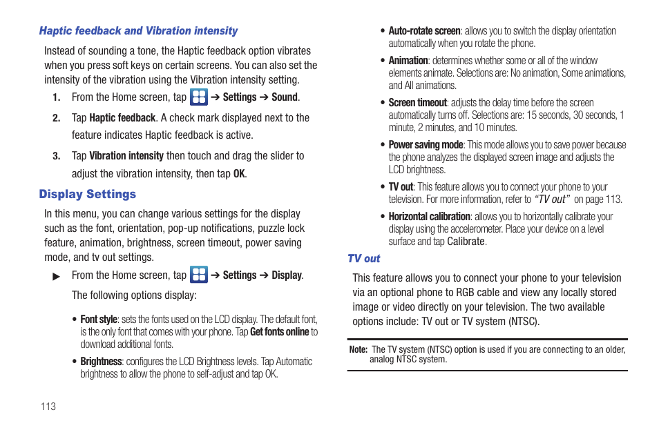 Display settings | Samsung SGH-I897ZKMATT User Manual | Page 118 / 208