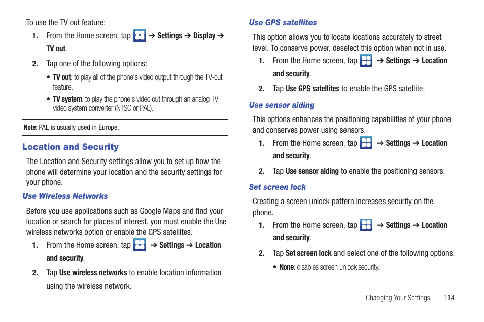 Location and security | Samsung SGH-I897ZKMATT User Manual | Page 119 / 208
