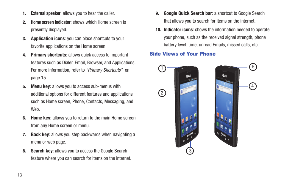 Side views of your phone | Samsung SGH-I897ZKMATT User Manual | Page 18 / 208