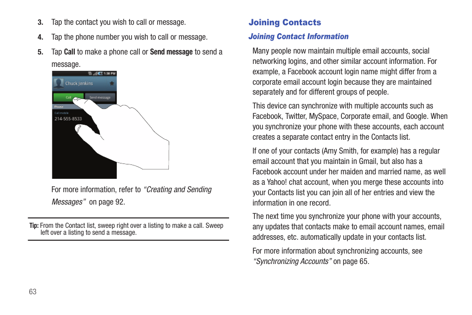 Joining contacts | Samsung SGH-I897ZKMATT User Manual | Page 68 / 208