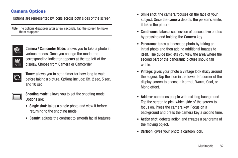 Camera options | Samsung SGH-I897ZKMATT User Manual | Page 87 / 208