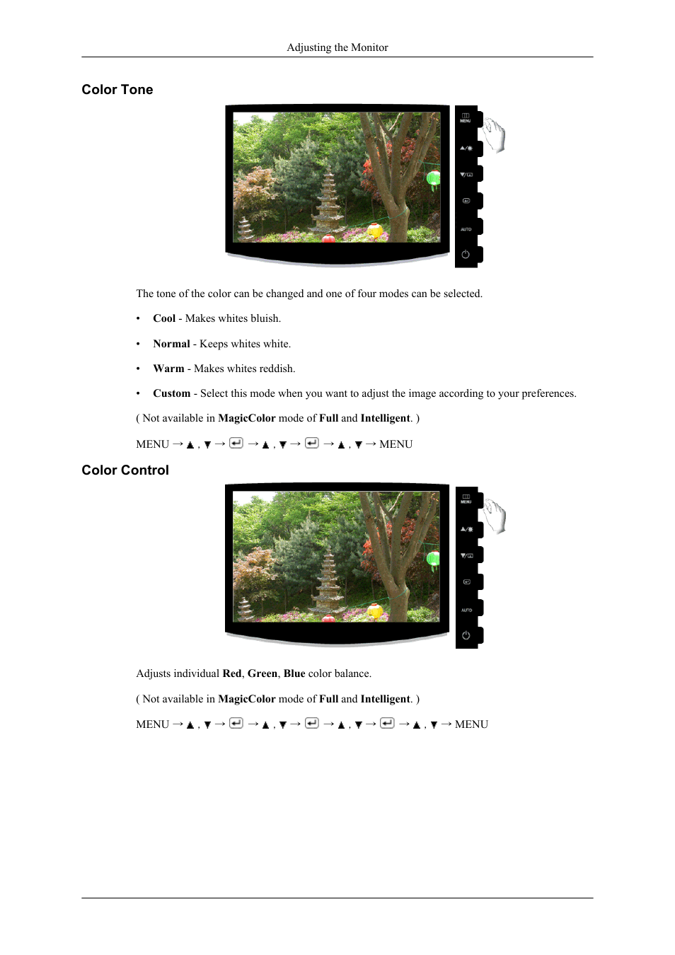 Color tone, Color control | Samsung LS19CMYKF-ZA User Manual | Page 34 / 59