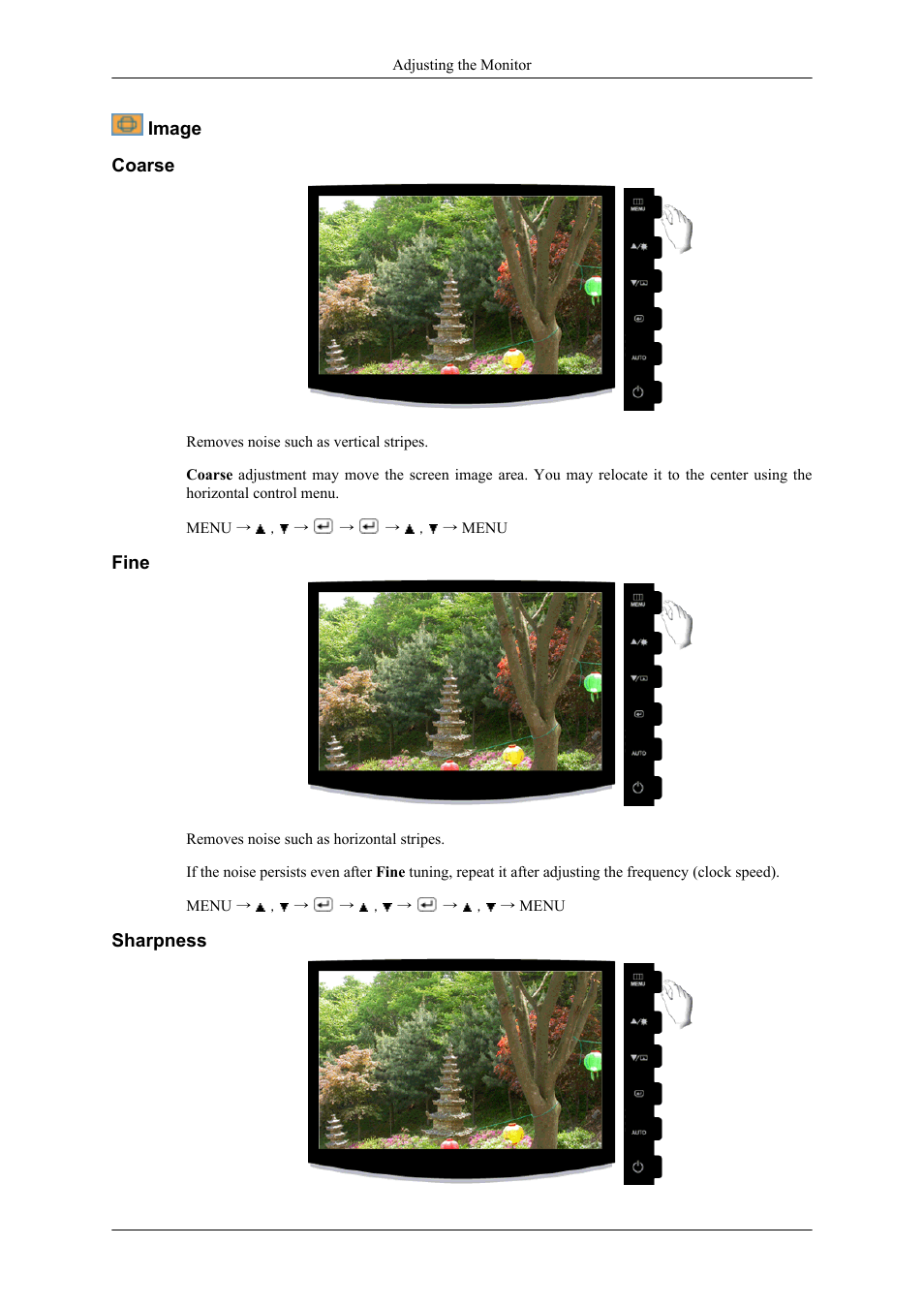 Image, Coarse, Fine | Sharpness | Samsung LS19CMYKF-ZA User Manual | Page 36 / 59