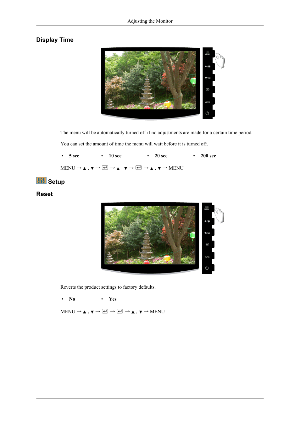 Display time, Setup, Reset | Samsung LS19CMYKF-ZA User Manual | Page 39 / 59