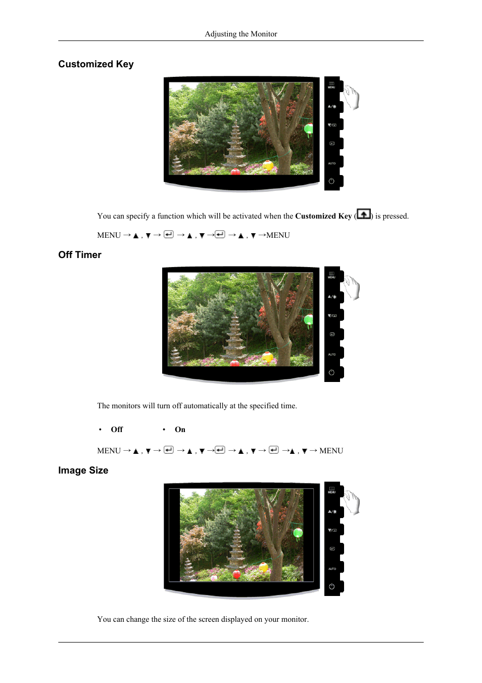 Customized key, Off timer, Image size | Samsung LS19CMYKF-ZA User Manual | Page 40 / 59