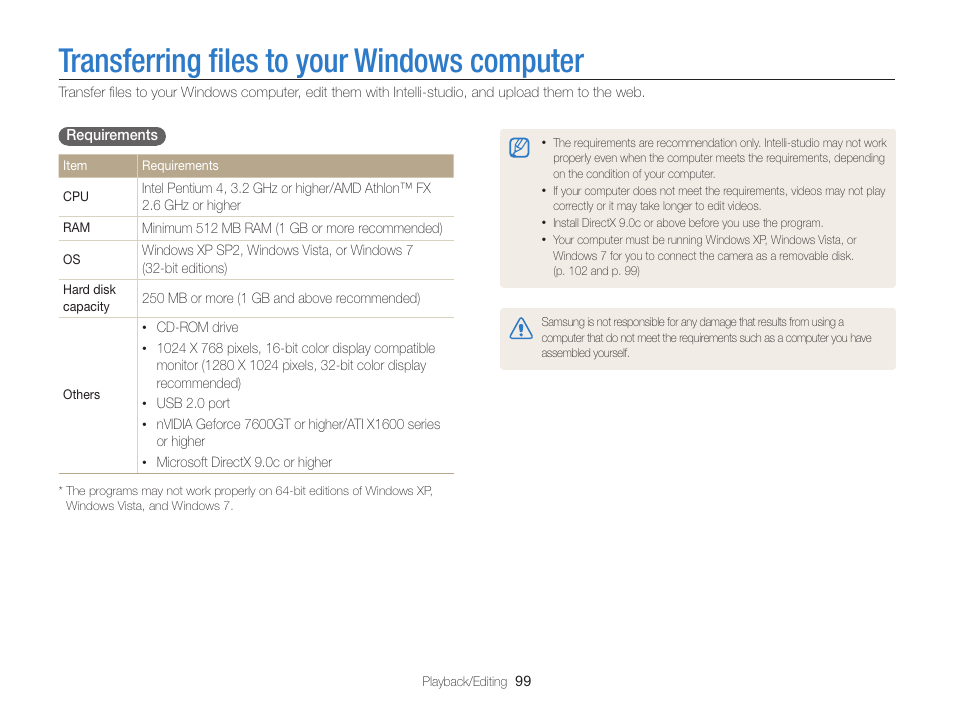 Transferring files to your windows computer, Transferring ﬁles to your windows computer, Transferring ﬁles to your | Windows computer | Samsung EC-ST65ZZBPSUS User Manual | Page 100 / 142