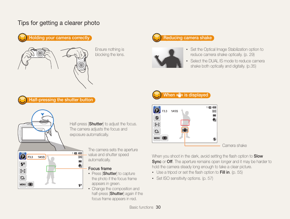 Tips for getting a clearer photo | Samsung EC-ST65ZZBPSUS User Manual | Page 31 / 142