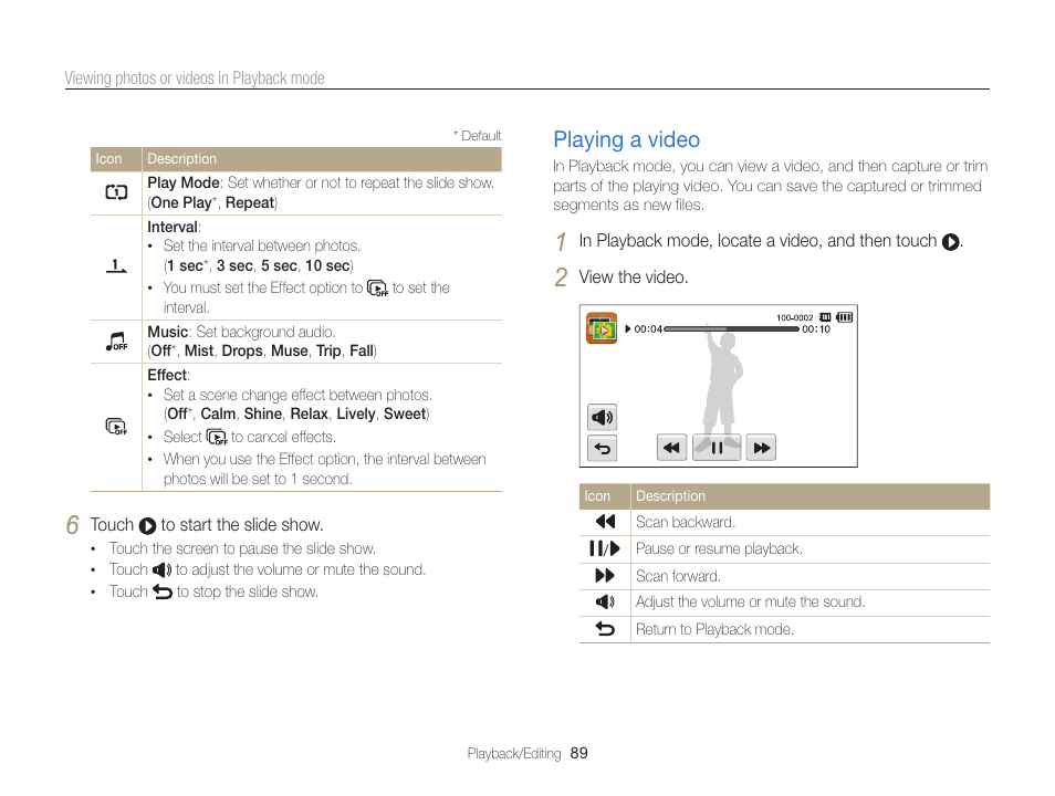 Playing a video, Playing a video …………………………… 89 | Samsung EC-ST65ZZBPSUS User Manual | Page 90 / 142