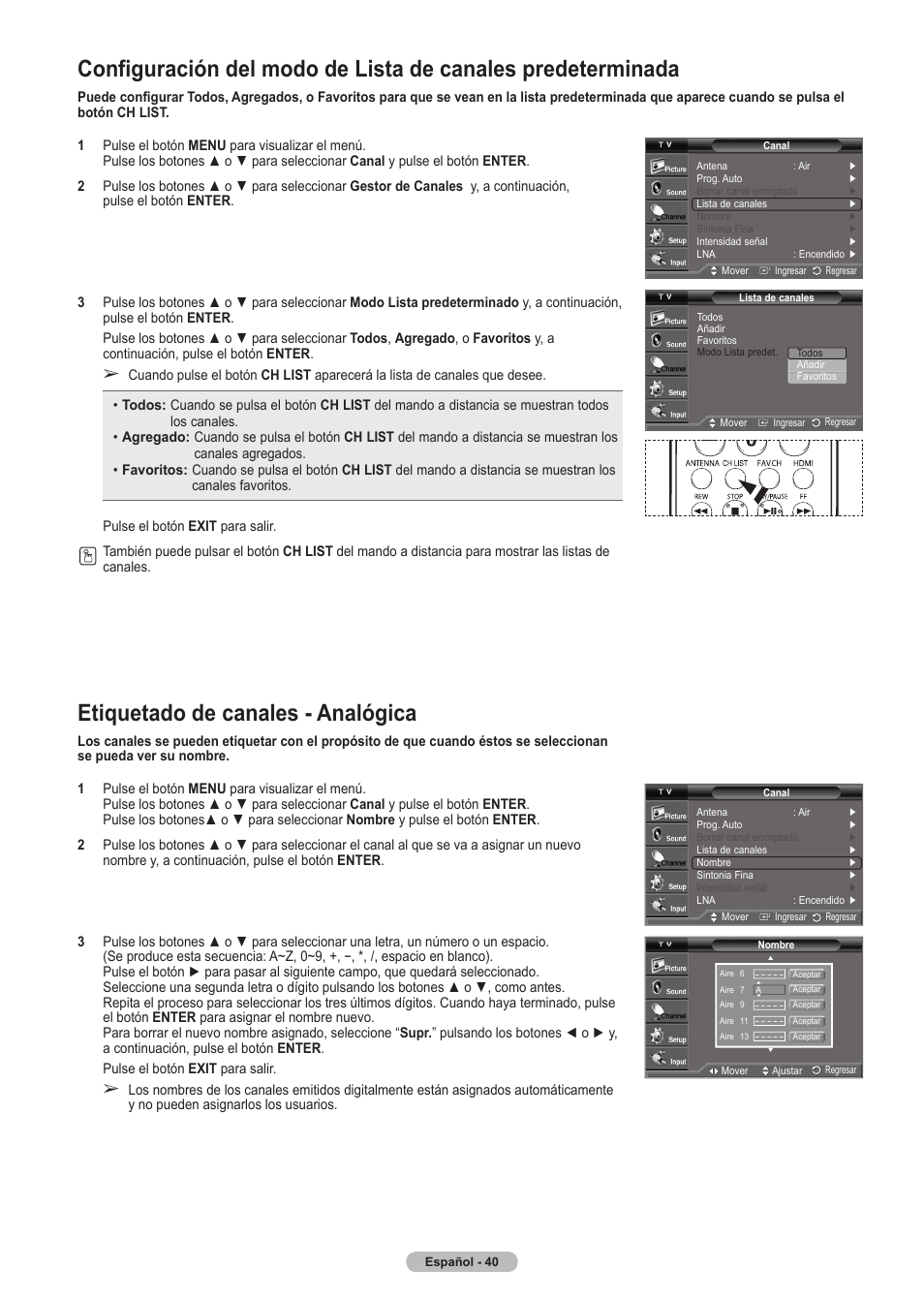 Etiquetado de canales - analógica | Samsung HLT5675SX-XAA User Manual | Page 106 / 128