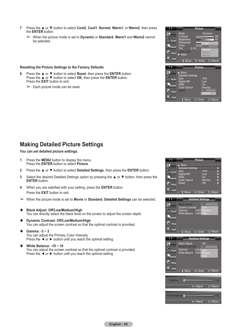 Making detailed picture settings | Samsung HLT5675SX-XAA User Manual | Page 28 / 128