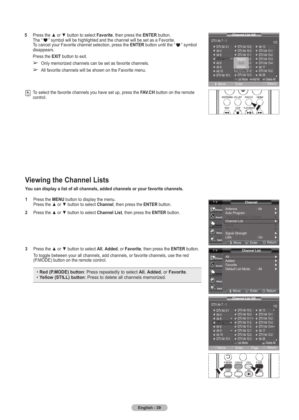 Viewing the channel lists | Samsung HLT5675SX-XAA User Manual | Page 39 / 128