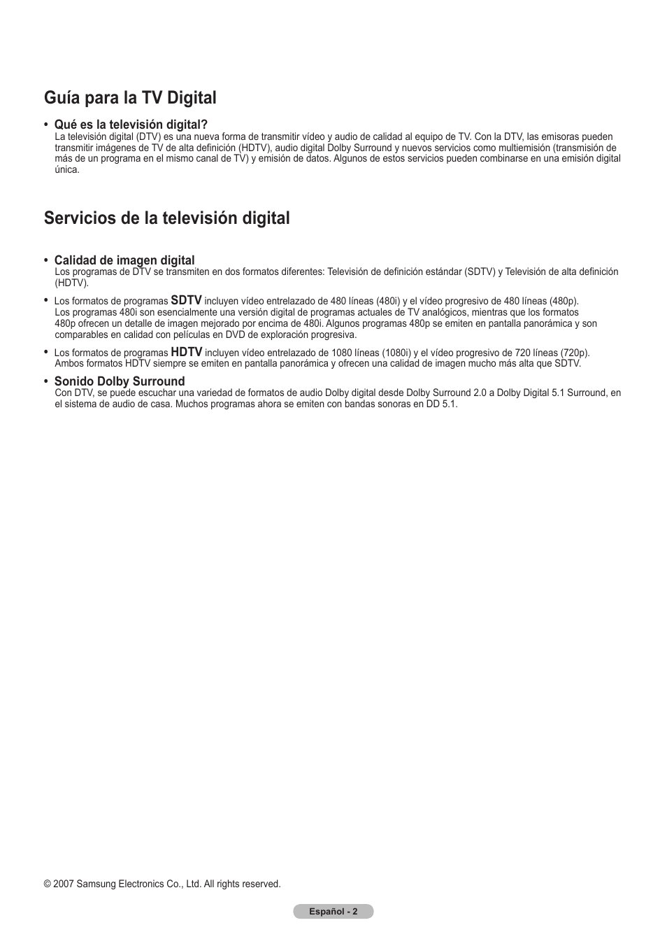 Guía para la tv digital, Servicios de la televisión digital | Samsung HLT5675SX-XAA User Manual | Page 68 / 128