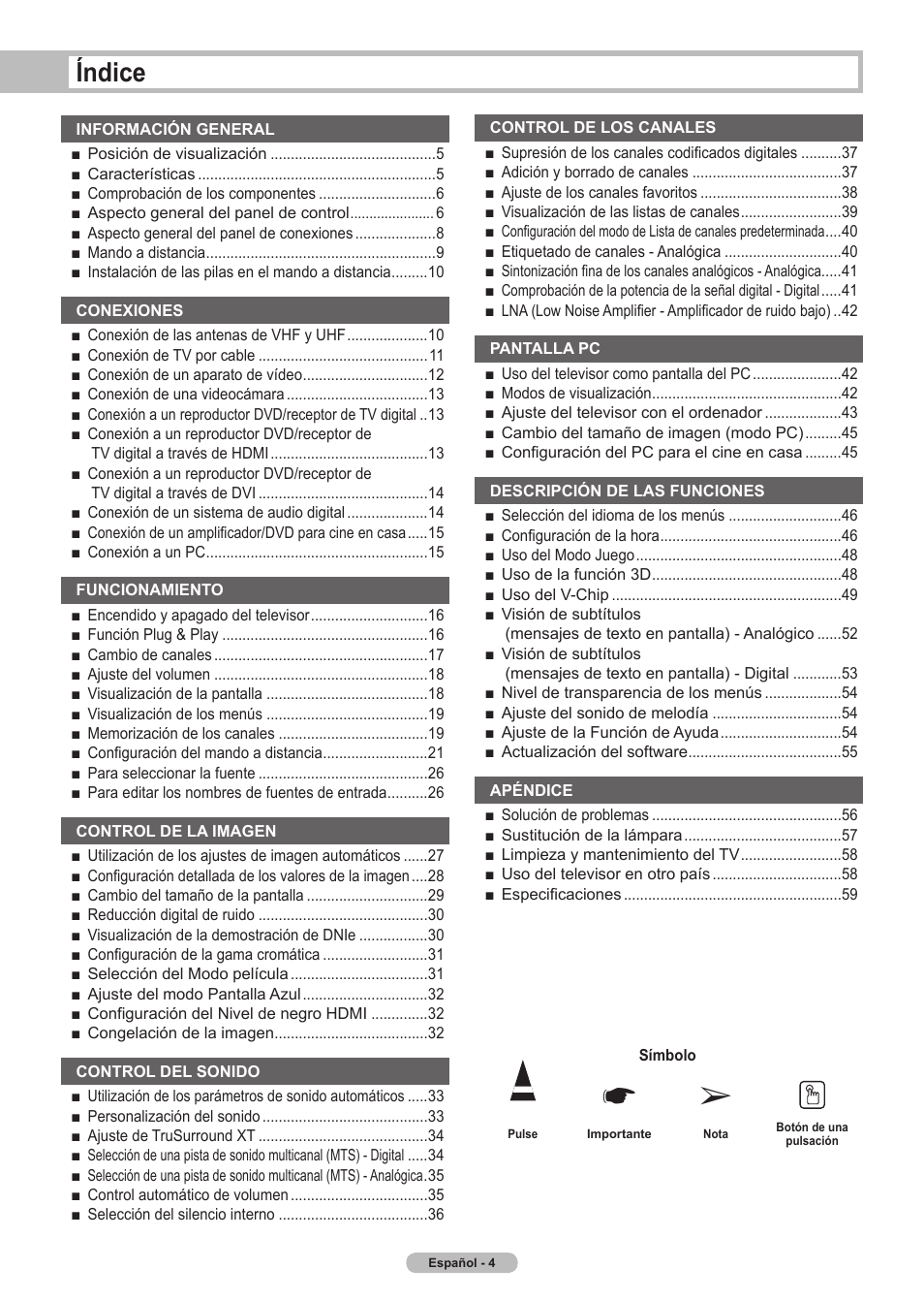 Índice | Samsung HLT5675SX-XAA User Manual | Page 70 / 128