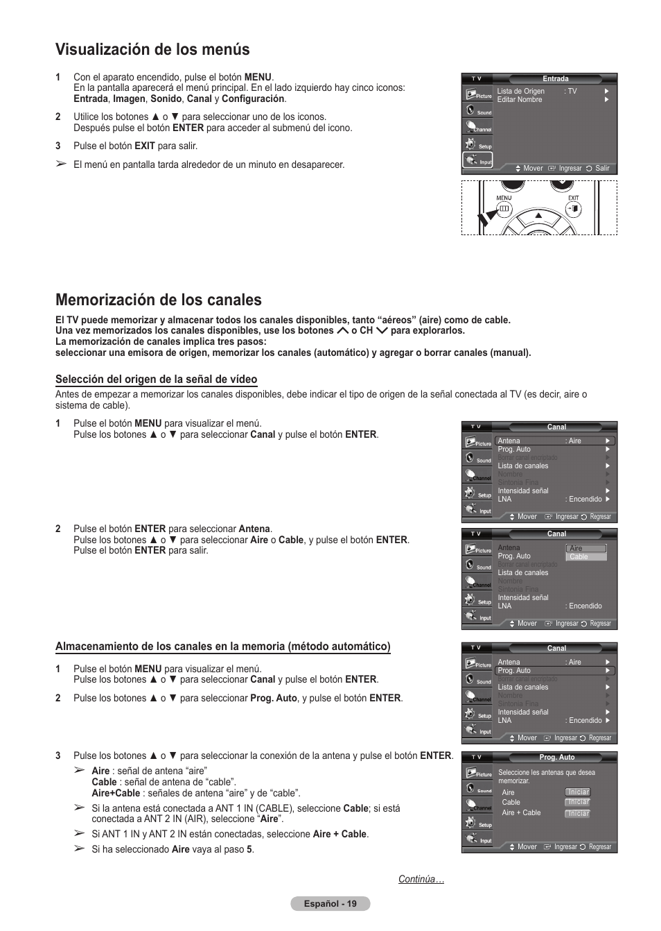Visualización de los menús | Samsung HLT5675SX-XAA User Manual | Page 85 / 128
