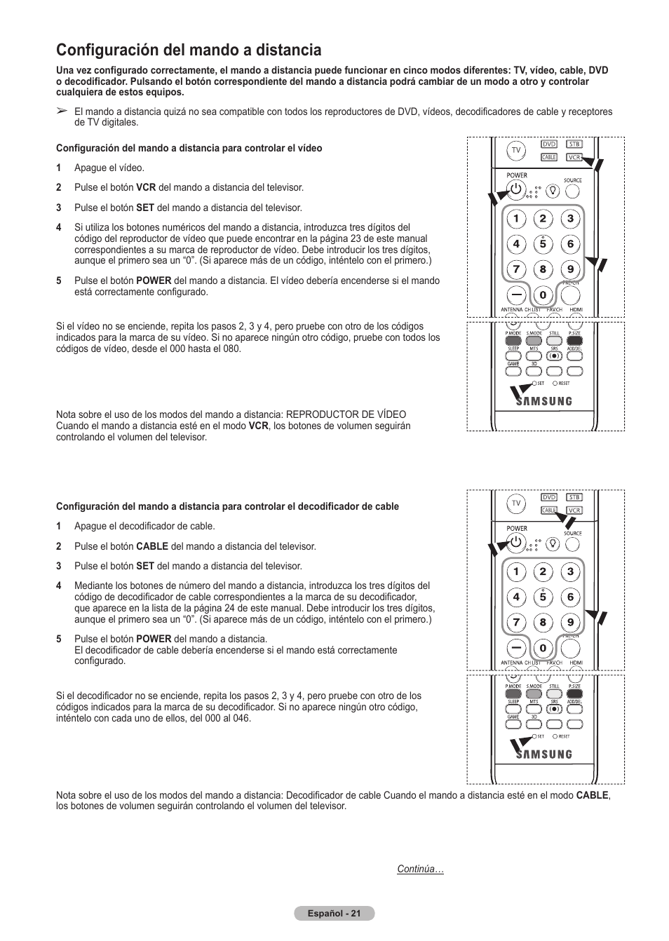 Configuración del mando a distancia | Samsung HLT5675SX-XAA User Manual | Page 87 / 128