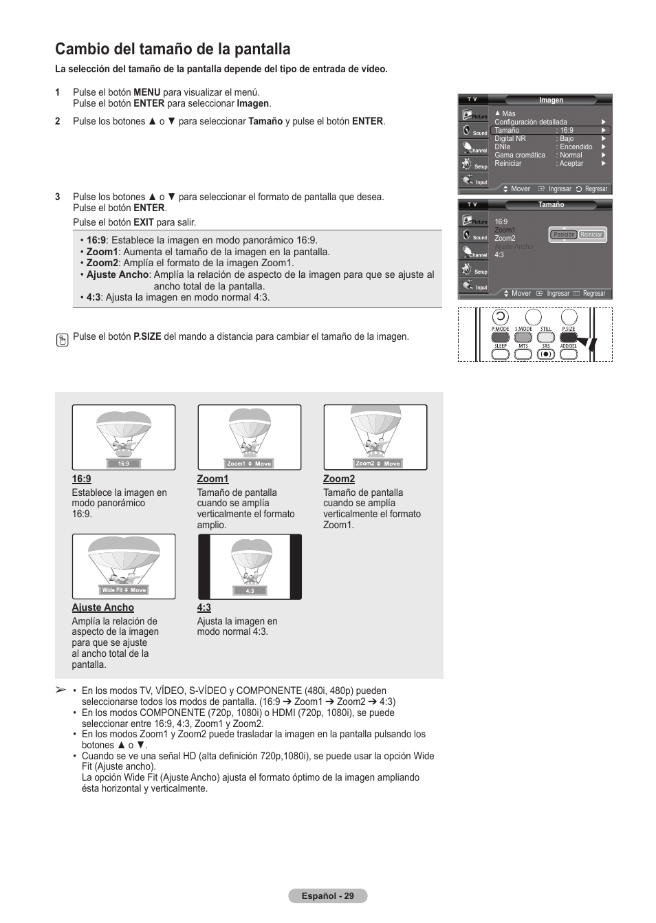Cambio del tamaño de la pantalla | Samsung HLT5675SX-XAA User Manual | Page 95 / 128