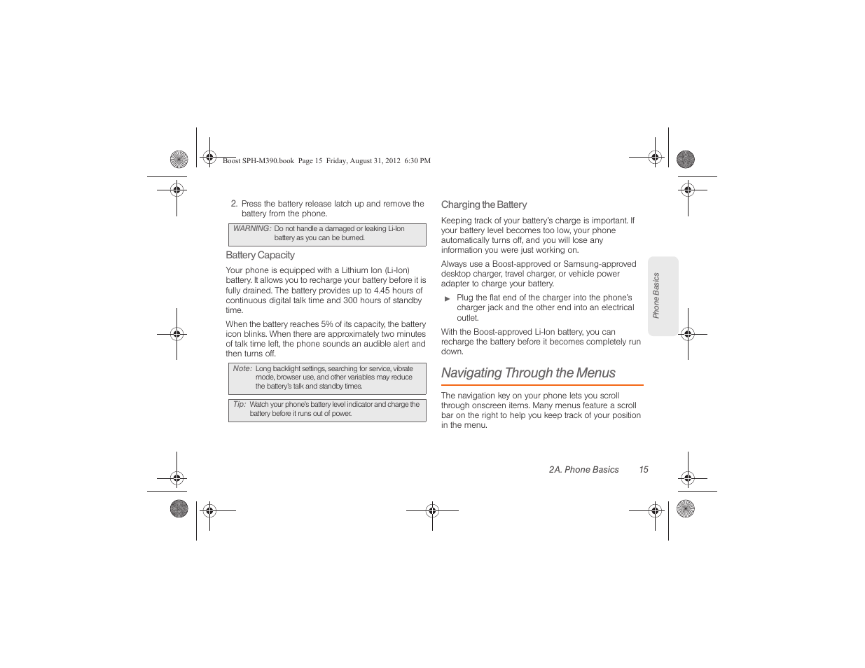 Navigating through the menus | Samsung SPH-M390ZKABST User Manual | Page 25 / 120