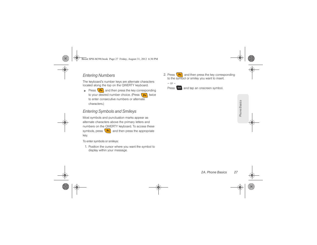 Entering numbers, Entering symbols and smileys | Samsung SPH-M390ZKABST User Manual | Page 37 / 120