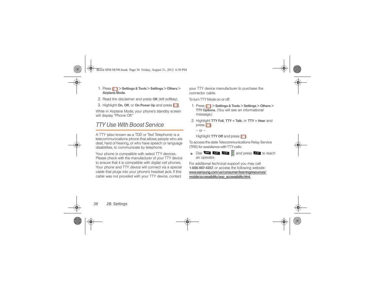 Tty use with boost service | Samsung SPH-M390ZKABST User Manual | Page 46 / 120