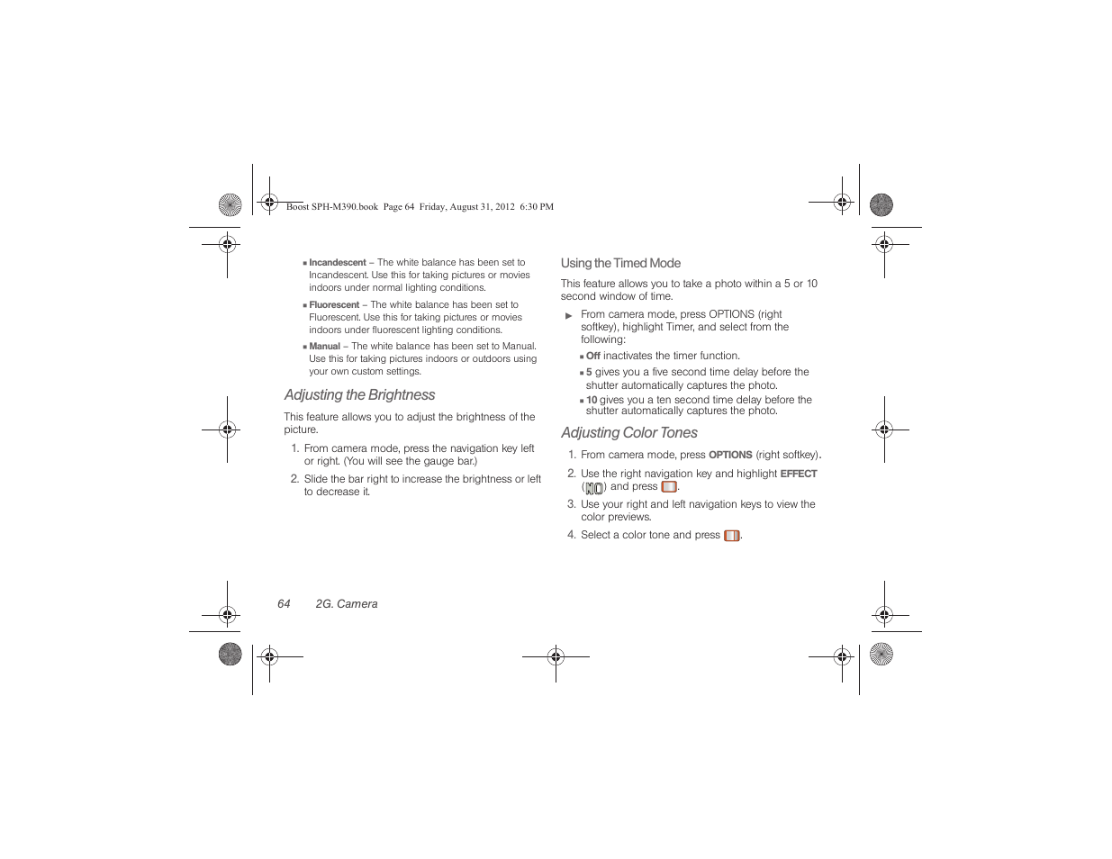 Adjusting the brightness, Adjusting color tones | Samsung SPH-M390ZKABST User Manual | Page 74 / 120