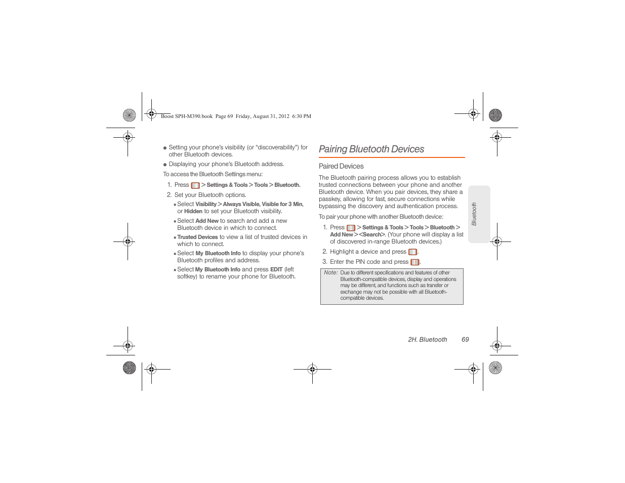 Pairing bluetooth devices | Samsung SPH-M390ZKABST User Manual | Page 79 / 120