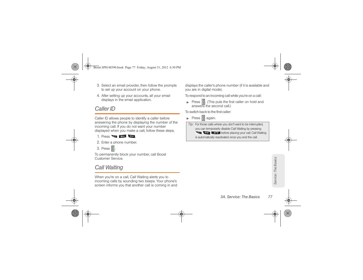 Caller id, Call waiting | Samsung SPH-M390ZKABST User Manual | Page 87 / 120