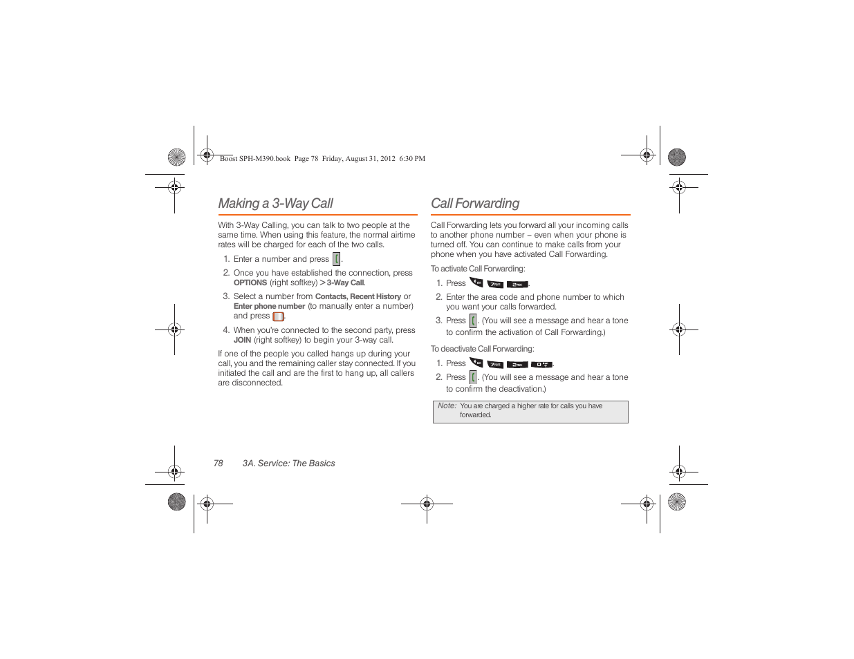 Making a 3-way call, Call forwarding | Samsung SPH-M390ZKABST User Manual | Page 88 / 120