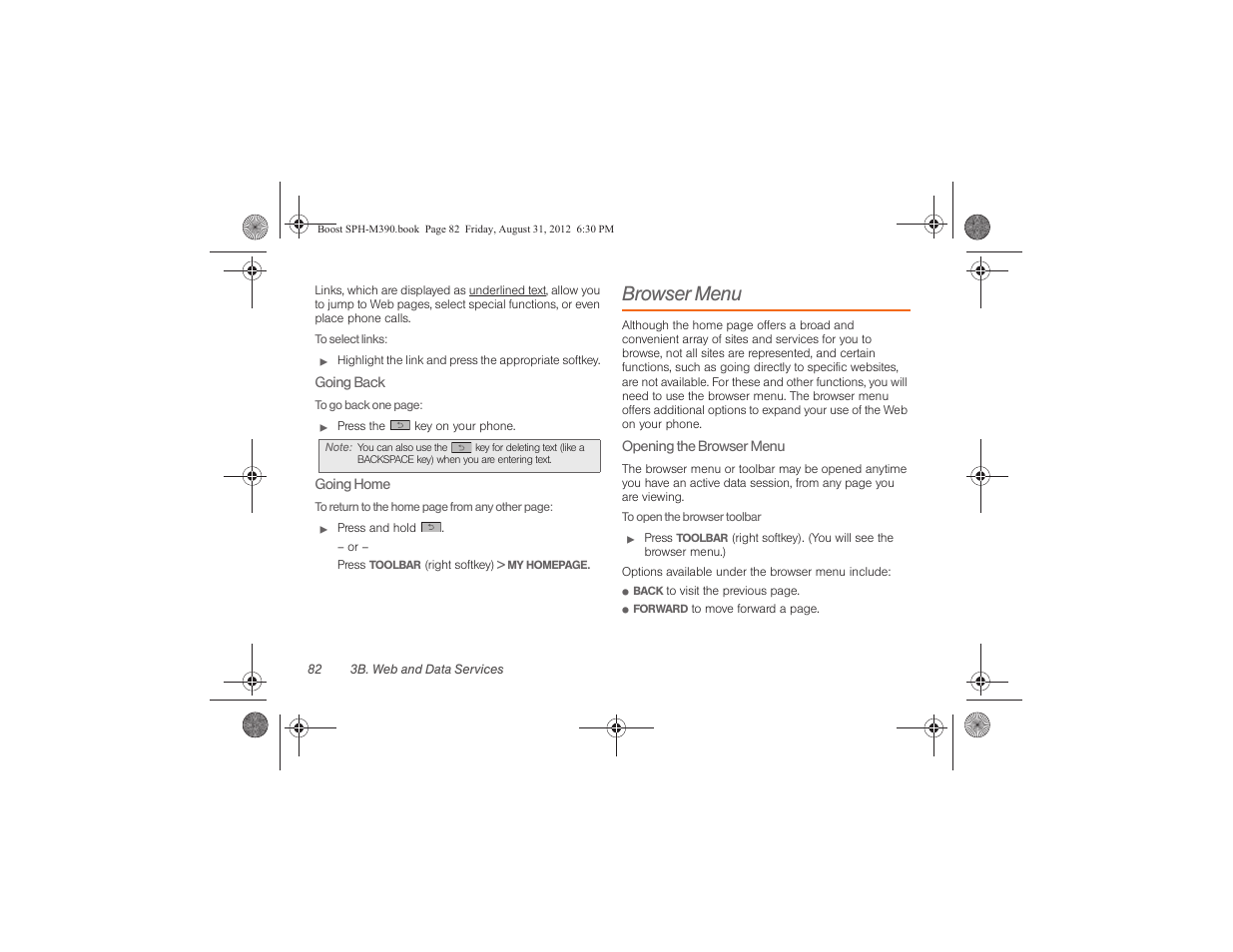 Browser menu | Samsung SPH-M390ZKABST User Manual | Page 92 / 120