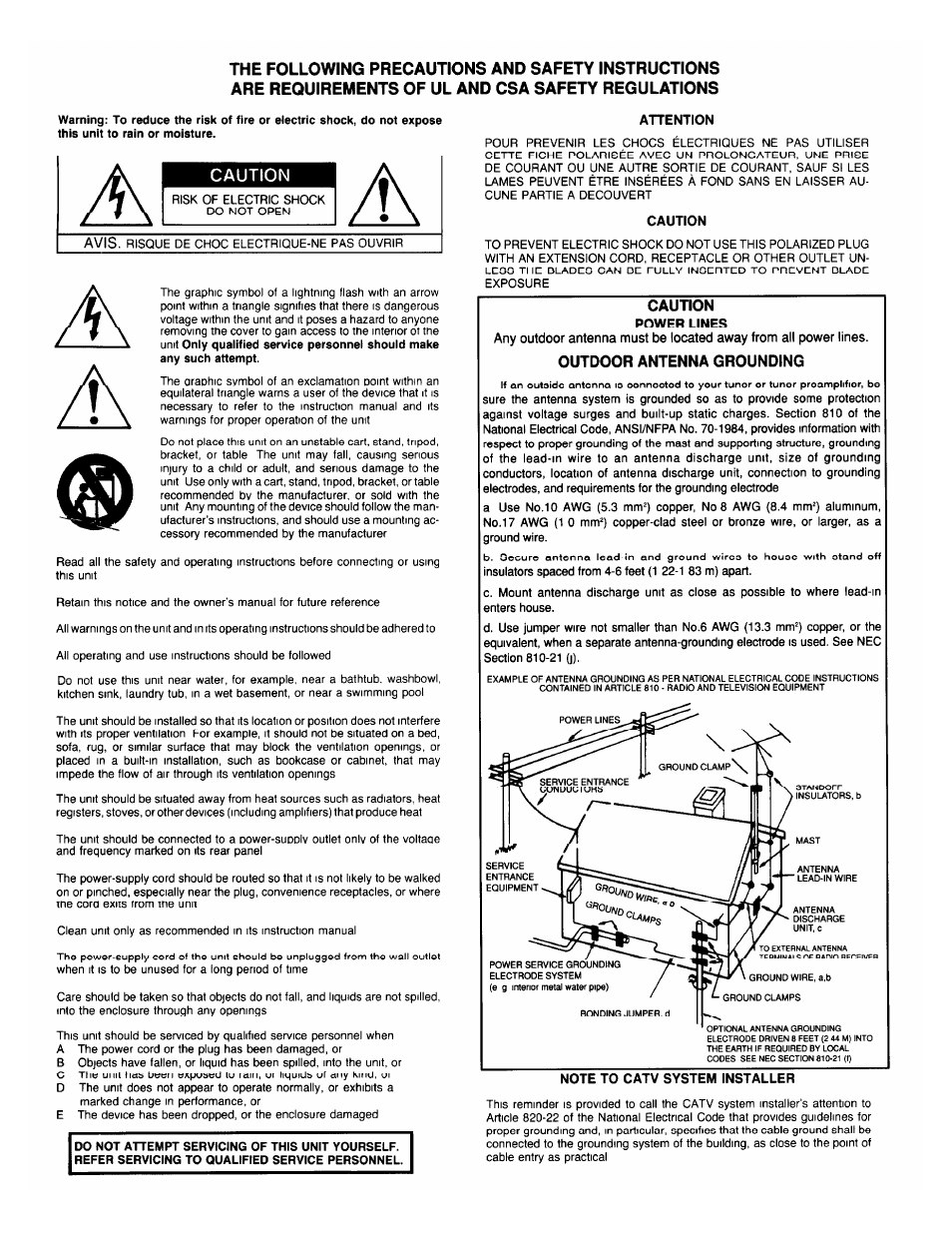Caution | Adcom GFA-7300 User Manual | Page 2 / 19