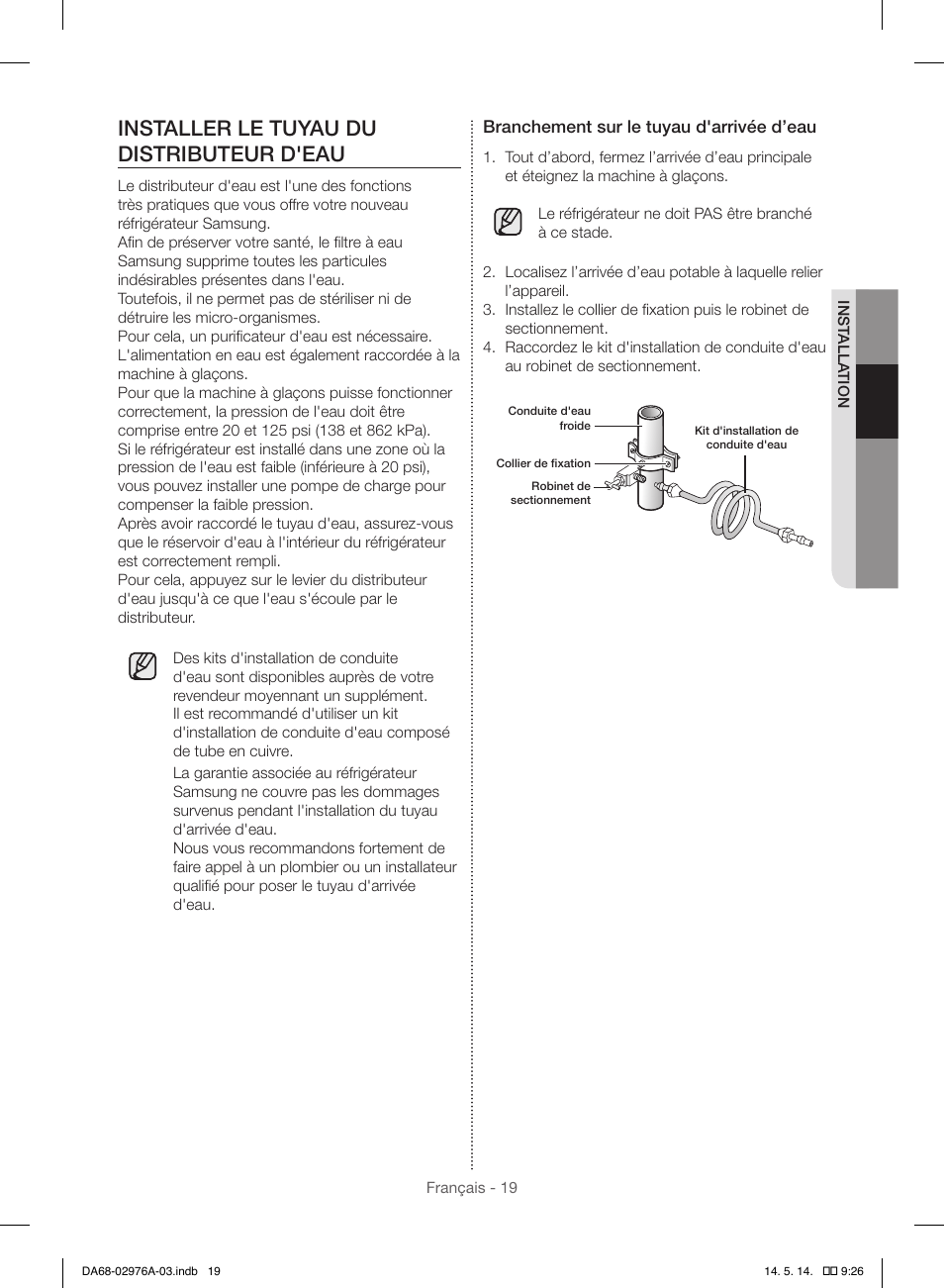 Installer le tuyau du distributeur d'eau | Samsung RH22H9010SR-AA User Manual | Page 111 / 136