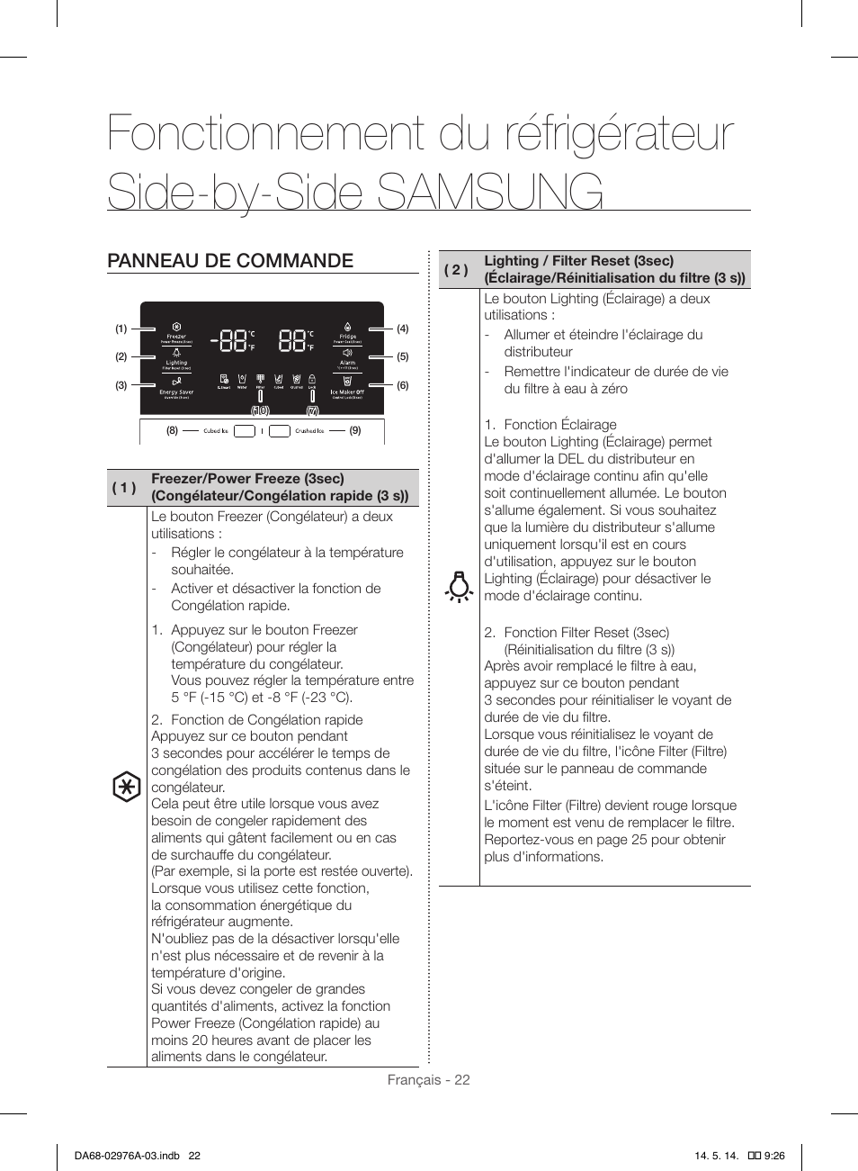 Panneau de commande | Samsung RH22H9010SR-AA User Manual | Page 114 / 136