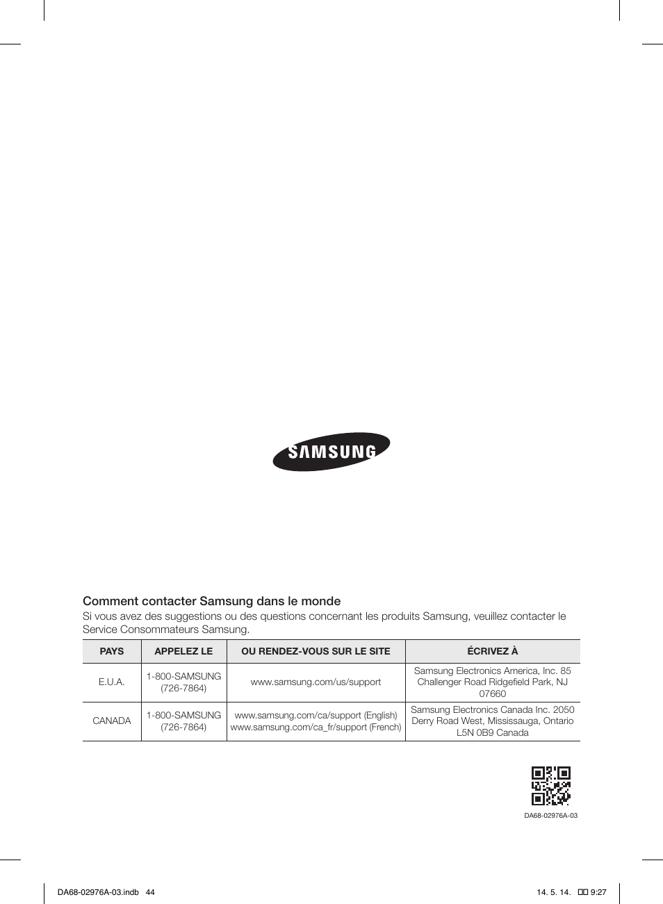 Comment contacter samsung dans le monde | Samsung RH22H9010SR-AA User Manual | Page 136 / 136