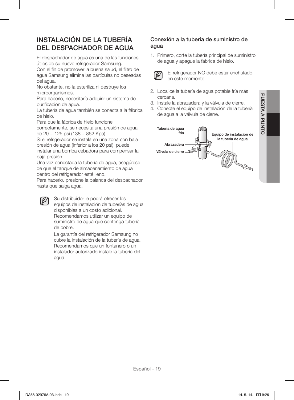 Instalación de la tubería del despachador de agua | Samsung RH22H9010SR-AA User Manual | Page 67 / 136