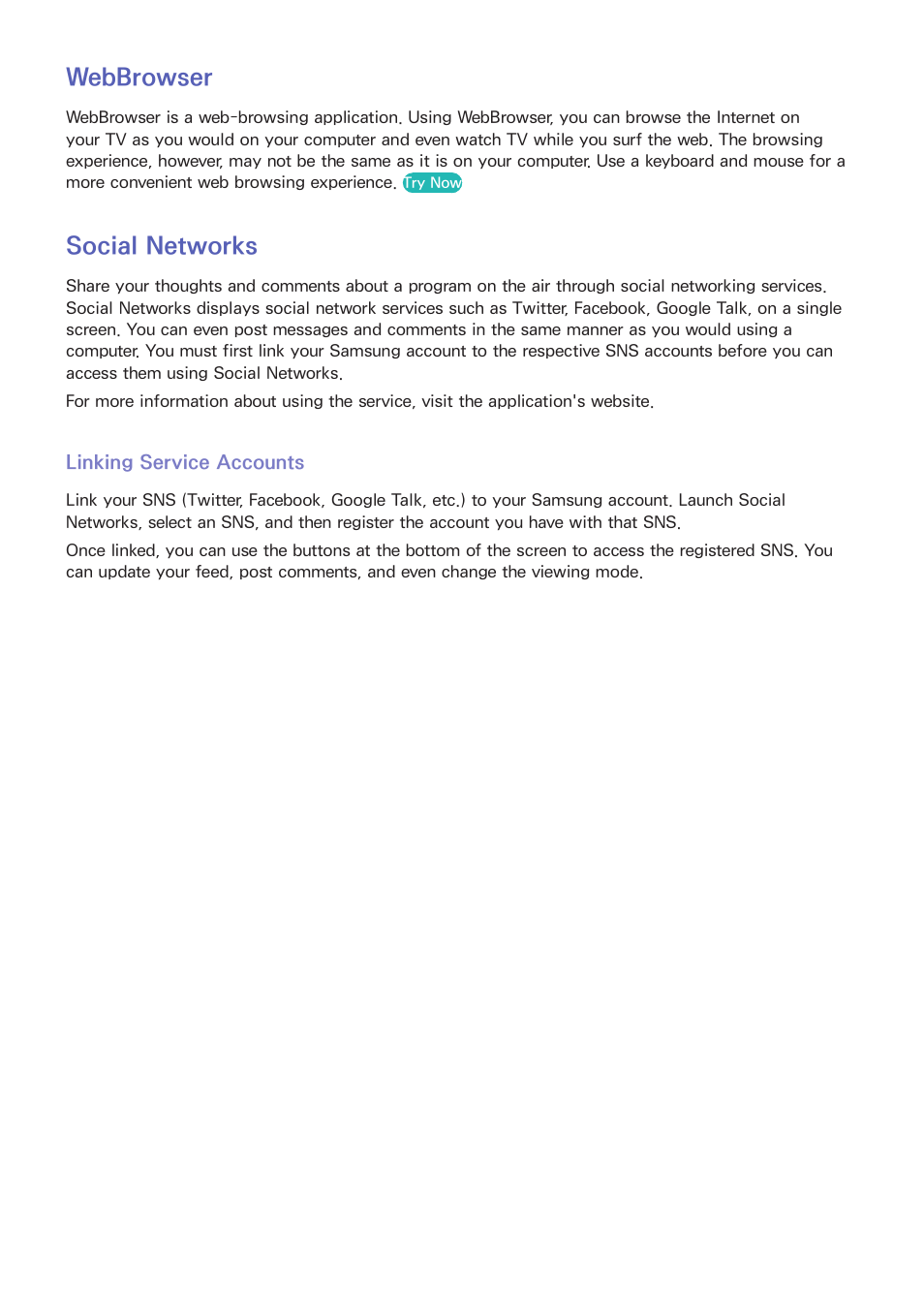 104 webbrowser, 104 social networks, 104 linking service accounts | Webbrowser, Social networks | Samsung SEK-1000-ZA User Manual | Page 111 / 157