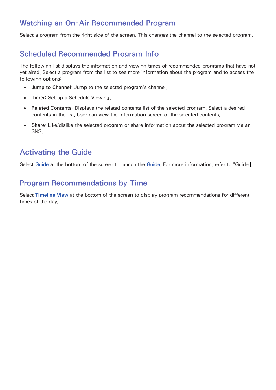 108 watching an on-air recommended program, 108 scheduled recommended program info, 108 activating the guide | 108 program recommendations by time, E "scheduled recommended program info" fo, Watching an on-air recommended program, Scheduled recommended program info, Activating the guide, Program recommendations by time | Samsung SEK-1000-ZA User Manual | Page 115 / 157
