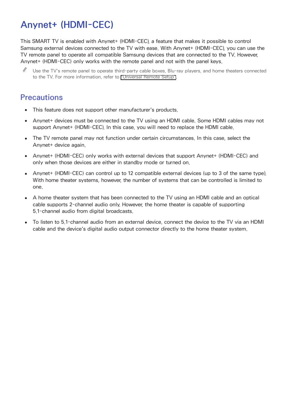 Anynet+ (hdmi-cec), 120 precautions, Precautions | Samsung SEK-1000-ZA User Manual | Page 127 / 157